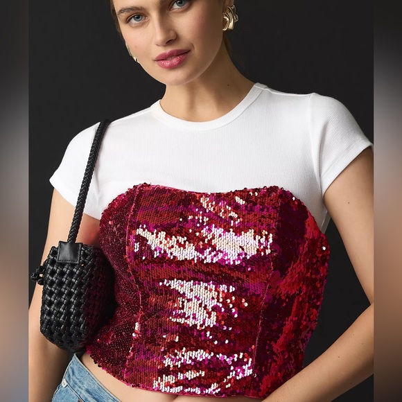 Anthropologie Hutch Bare Sequin Bow Top - Picture 10 of 14